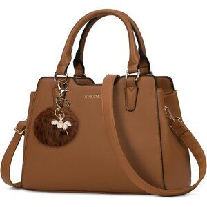 Womens Brown PU leather Top-Handle  Waterproof Anti Theft Leather Purses Handbag